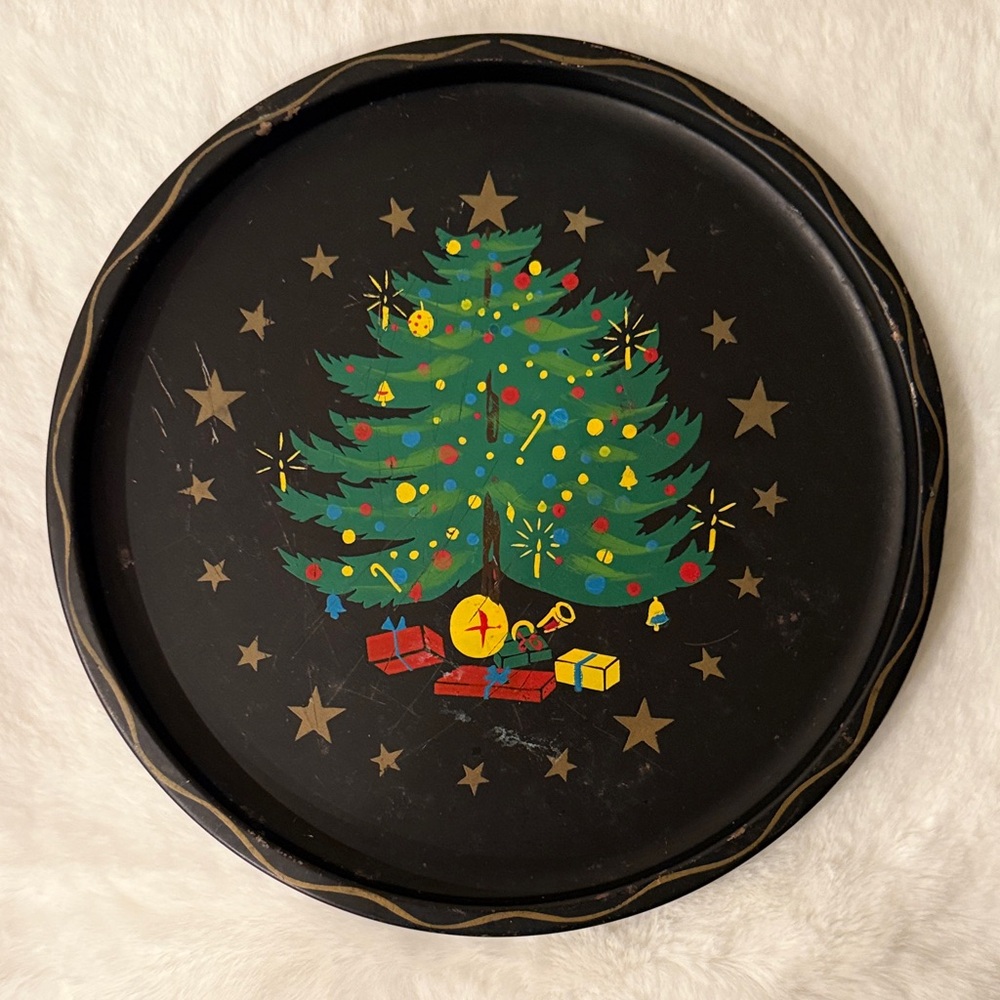 Vintage Nashco Metal Christmas Serving Display Tray - 11”